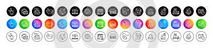 Time zone, Floor lamp and Touchscreen gesture line icons. For web app, printing. Round icon buttons. Vector