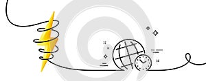 Time zone line icon. World clock sign. Watch. Continuous line with curl. Vector