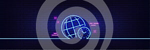 Time zone line icon. World clock sign. Watch. Neon light glow effect. Vector