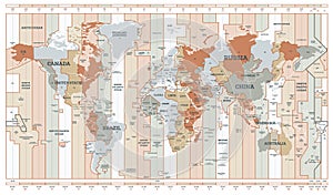 Time Zone Map. Detailed World Map with Countries Names