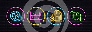 Time zone, Stock analysis and Bill accounting minimal line icons. For web application, printing Vector