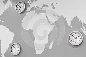 Time zone watches on a worldwide map. Global trade