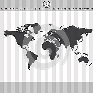 Time zones world map with clock and stripes eps10