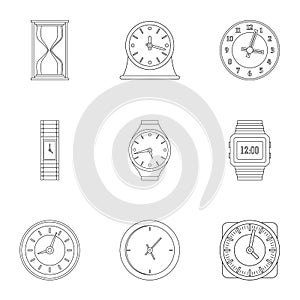 Timekeeper icons set, outline style