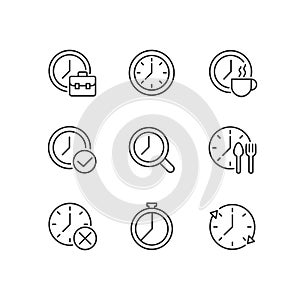 Timekeeping in daily life pixel perfect linear icons set