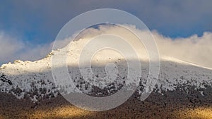 Timelaps of floating clouds under the mountains.