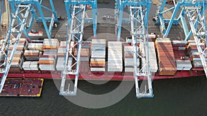Timelapse Aerial View of Cargo Containers being Removed from Ship