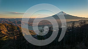 Timelapse aerial view of Mount fuji, view from Shindotoge view point, yamanashi, Japan