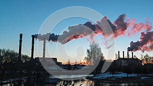 Timelapse. Air pollution from industrial plant pipes