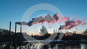 Timelapse. Air pollution from industrial plant pipes