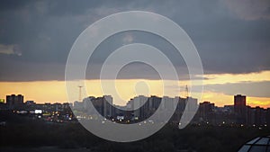 Timelapse of amazing sunset over silhouette city skyline. 1920x1080