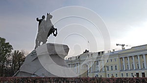 Timelapse. The bronze horseman. Wide shot.