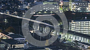 Timelapse of bullet trains and subway trains intersection at rush hour, station Japan