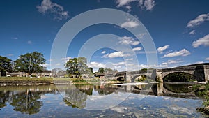 Timelapse of Burnsall, and its well known bridge in Wharfedale, Yorkshire Dales National Park, North Yorkshire, England, Britain