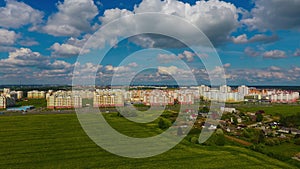 timelapse city with clouds drone view