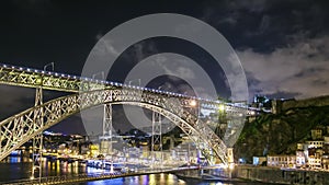 Timelapse of The Dom Luis I Bridge and the Douro River between the cities of Porto and Vila Nova de Gaia, Portugal