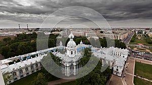 Timelapse dramatic sky, view of the city of St. Petersburg from the Smolny Cathedral