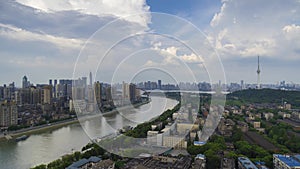 Timelapse footage of Wuhan city skyline sunset landscape in summer