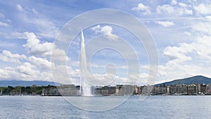 Timelapse of Geneva water fountain (Jet d'eau) in Geneva, Switzerland.