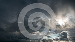 Timelapse Gray Rainy Clouds Float Across the Dark Sky on a Cloudy Day