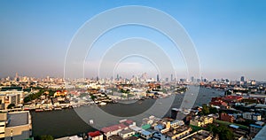 Timelapse high view of transportations in Chaopraya river at the afternoon