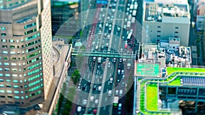 A timelapse of miniature highway at the urban city in Tokyo tiltshift tilting