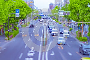 A timelapse of miniature traffic jam at the avenue tiltshift photo