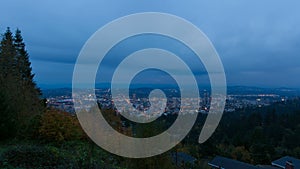 Timelapse Movie of Downtown Portland Oregon Cityscape and Moving Clouds at Blue Hour 1080p