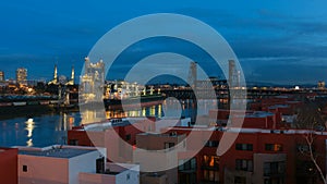 Timelapse Movie of Fast Moving Traffic in Downtown Portland Oregon with Steel Bridge and Water Reflection into Blue Hour 1920x108