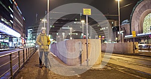 Timelapse of night Helsinki and stocker making busy city footage, Finland