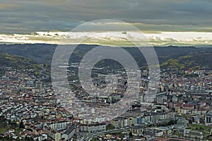 Timelapse over the valley of the river mino and the city of ourense with cloudy sky