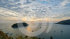 Timelapse of Phuket viewpoint Thailand near Nui shore and Wind tubine