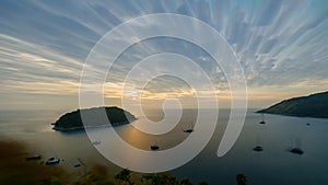 Timelapse of Phuket viewpoint Thailand near Nui shore and Wind tubine