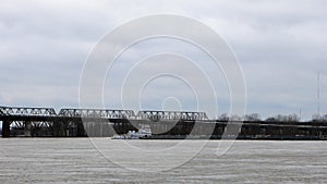 Timelapse of River barge on Mississippi River at Memphis 4K