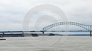 Timelapse of River barges on Mississippi River at Memphis, Tennessee 4K