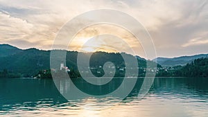 A timelapse that show a sunset view in Lake Bled, Slovenia.