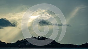 Timelapse Sky and black cloud or Dark grey storm clouds and dark stormy cloudy nature time lapse storm clouds at sunset time in Ho