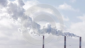 Timelapse smoke from a chimney of a thermal power plant. Air pollution in sky