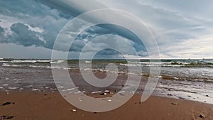 Timelapse of Stormy Clouds on the Liepaja Baltic Sea Coast in Latvia. Massive Clouds Moving Over Sea