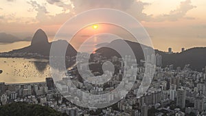 Timelapse of the sunrise over Sugar Loaf and Botafogo Bay in Rio de Janeiro Brazil