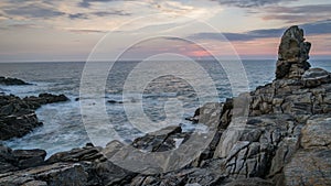 Timelapse of the sunset and ocean in Brittany, Finistere department, France