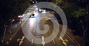 Timelapse, traffic and cars in city at night for driving, commute and travel on street or road. Transportation, journey