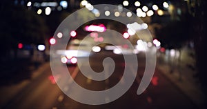 Timelapse, travel and cars in city at night for driving, commute and traffic blur on street or road. Transport, journey