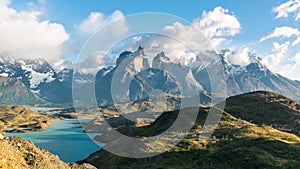Timelapse view of Cuernos del Paine at Patagonia, Chile
