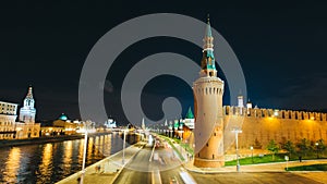 Timelapse view of historical center Moscow center with river, kremlin and traffic