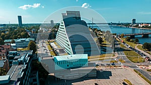 Timelapse view of the new modern building of the national library.