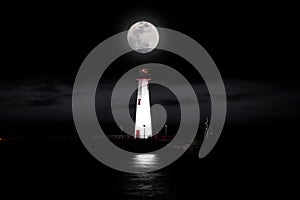 Timelapse of wawatam lighthouse at the harbor of St. Ignace, Michigan in the Straits of Mackinac