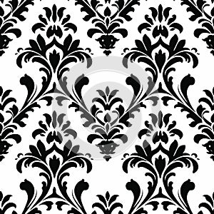 Timeless Artistry: Black And White Damask Pattern With Floralpunk Influence photo