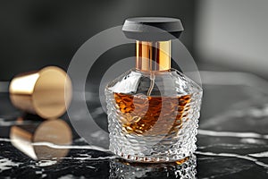 Timeless beauty Perfume bottle on black marble, an elegant display