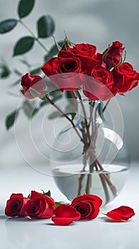 Timeless beauty Red roses and vase, elegant on white background